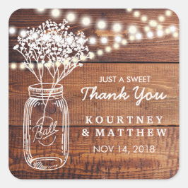 Gipskraut Rustikales Land | Mason Jar Wedding Quadratischer Aufkleber