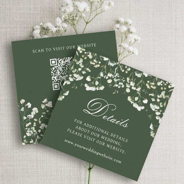Gipskraut Sage Green Wedding Details QR Code Begleitkarte (Von Creator hochgeladen)