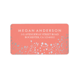 Gipskraut Silver and Coral Wedding Adressaufkleber