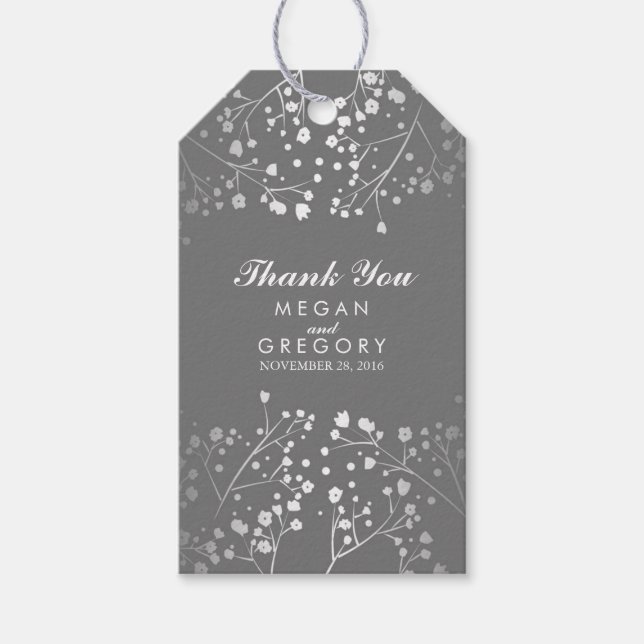 Gipskraut Silver and Gray Wedding Geschenkanhänger (Vorderseite)