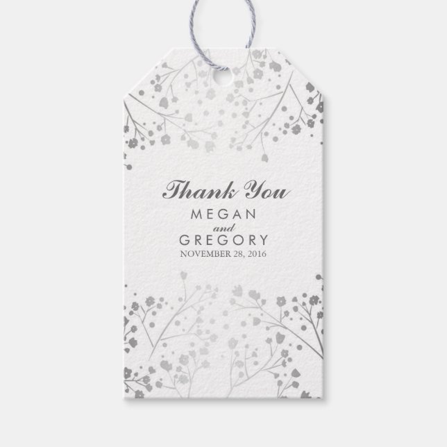 Gipskraut Silver and White Wedding Geschenkanhänger (Vorderseite)
