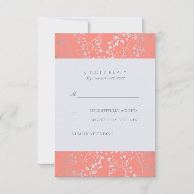 Gipskraut Silver Coral Wedding RSVP Cards (Vorderseite)