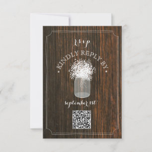 Gipskraut Stall Wood Mason Jar QR Code RSVP Karte