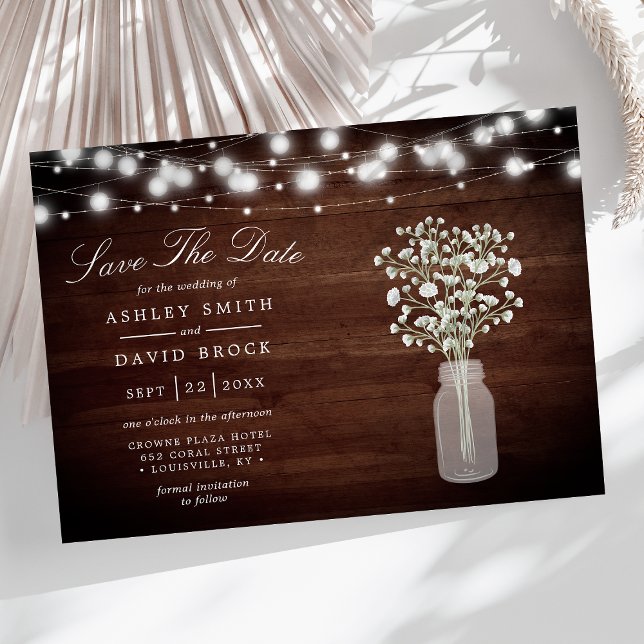 Gipskraut String Lights Rustikal Save the Date (Von Creator hochgeladen)