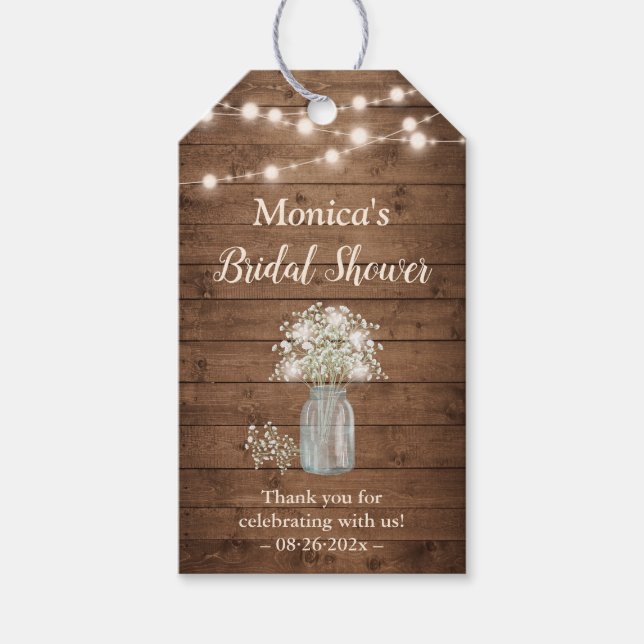 Gipskraut String Lights Rustikales Brautparty Geschenkanhänger (Vorderseite)
