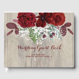 Gipskraut und Burgund Blume Rustikale Hochzeit Gästebuch