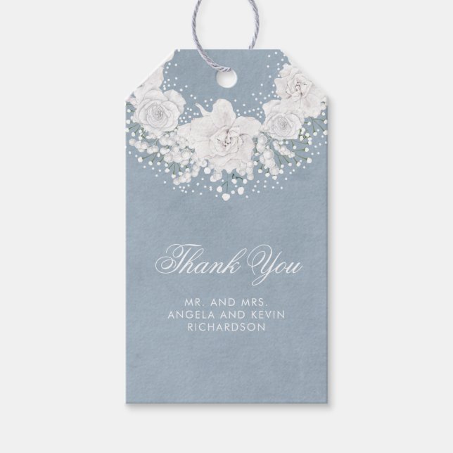 Gipskraut und Dusty Blue Wedding Geschenkanhänger (Vorderseite)