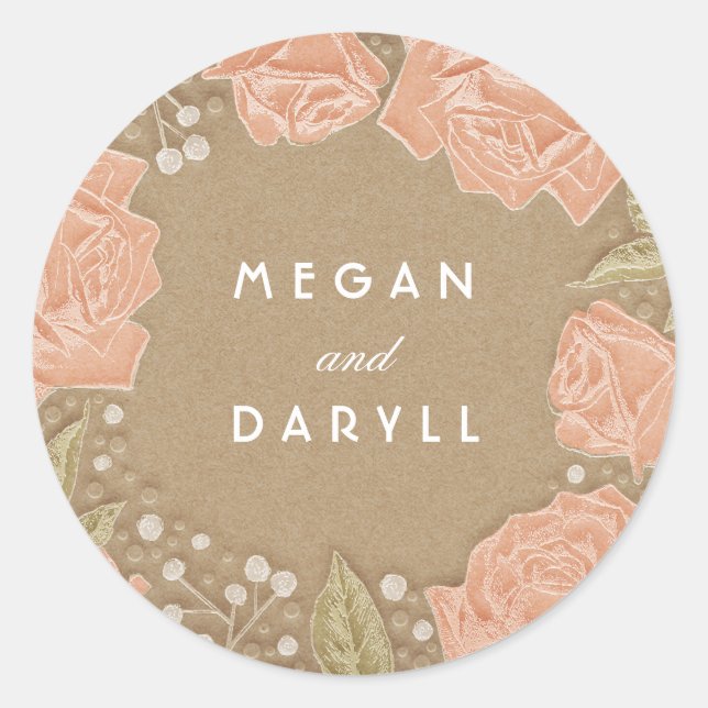 Gipskraut und Rose Blumenstrauß Hochzeit Runder Aufkleber (Vorderseite)