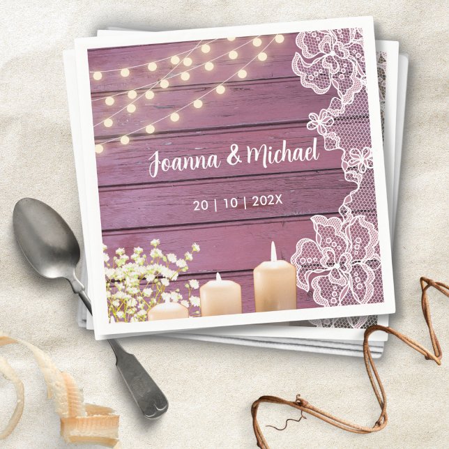 Gipskraut- und String-Lights Rustikale rosa Hochze Serviette (Von Creator hochgeladen)