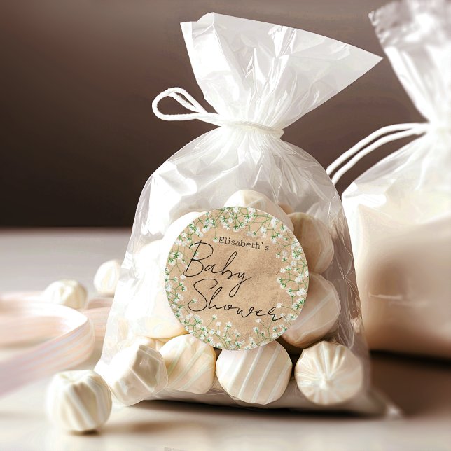 Gipskraut Watercolor Blume Boho Kinderdusche Runder Aufkleber (Von Creator hochgeladen)