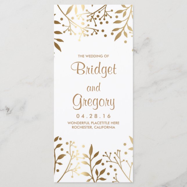 Gipskraut White and Gold Hochzeitsprogramme Programm (Vorderseite)