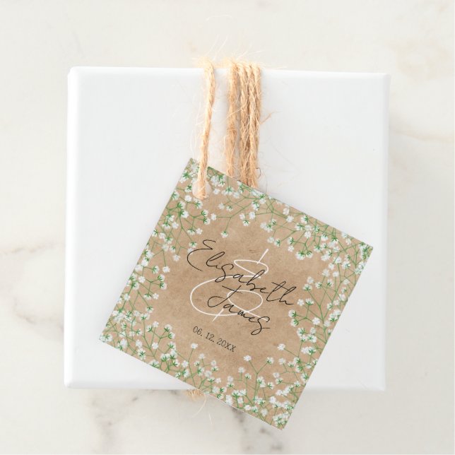 Gipskraut White Blume Rustic Boho Wedding Geschenkanhänger (Beispiel)