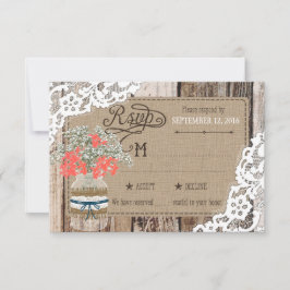 Gipskraut Wood Lace Rustic RSVP Card