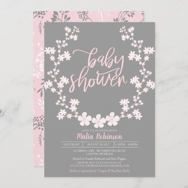 Gipskrautwreath-Blumenbaby-Dusche Einladung (Vorne/Hinten)