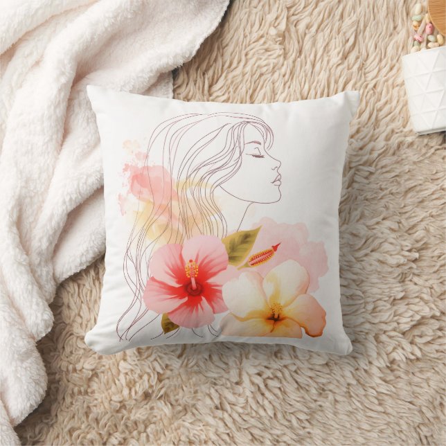 Gir close her eyes whithe red flower kissen (Decke)