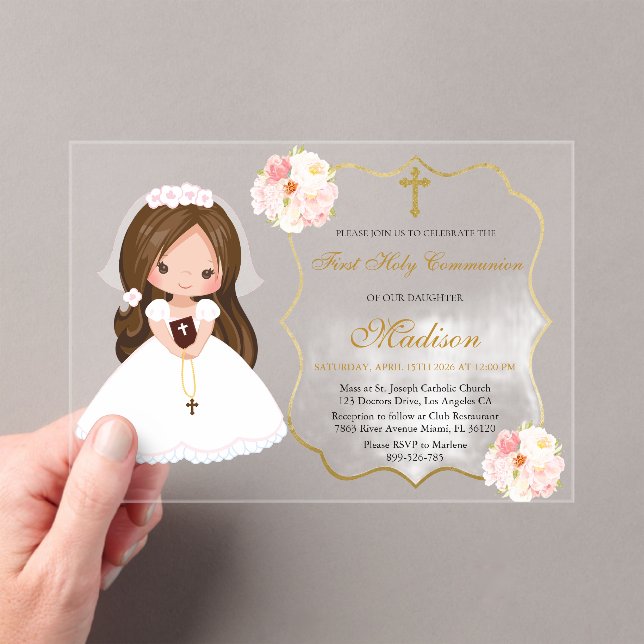 Gir First Holy Communion Acrylic invitation Acryleinladungen (Insitu (Handheld))