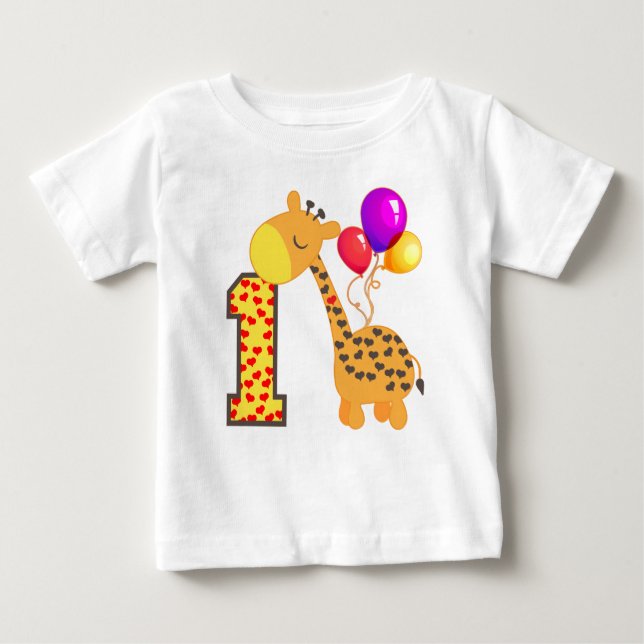 Giraffe 1. Geburtstag Baby T-shirt (Vorderseite)