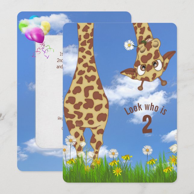 Giraffe 2. Geburtstags-Party Einladung (Vorne/Hinten)