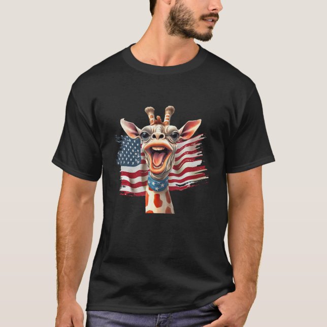 Giraffe 4th Of July Party  American Flag Patriotic T-Shirt (Vorderseite)