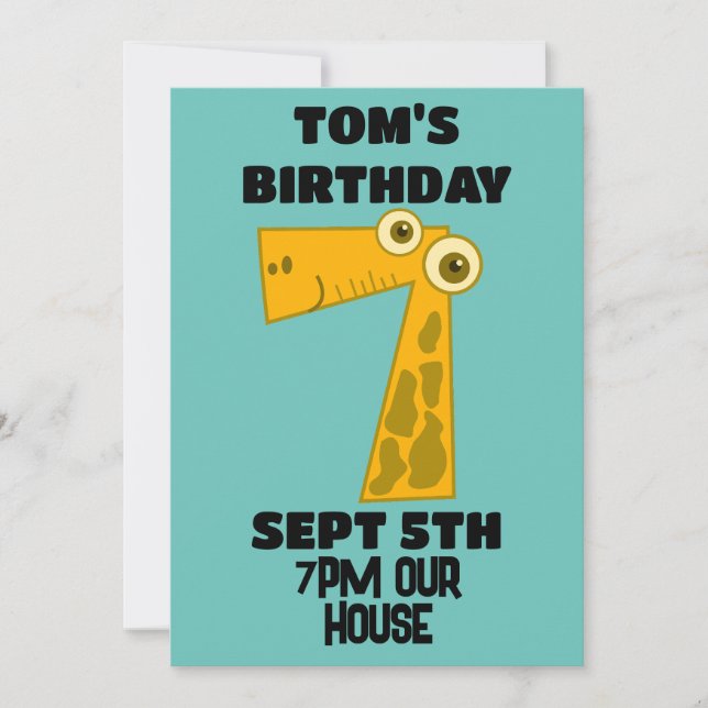 GIRAFFE 7. GEBURTSTAG EINLADUNG (Vorderseite)