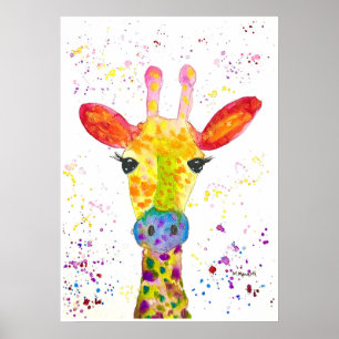 Giraffe Abstrakte Tiere Wild Niedliche Art Regenbo Poster