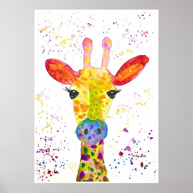 Giraffe Abstrakte Tiere Wild Niedliche Art Regenbo Poster (Vorne)