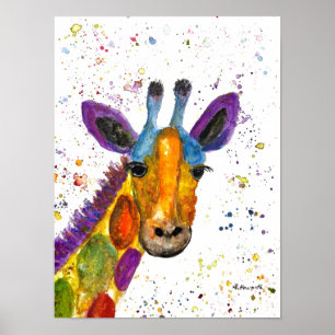 Giraffe Abstrakte Tiere Wild Niedliche Art Regenbo Poster