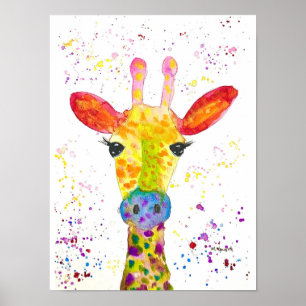 Giraffe Abstrakte Tiere Wilde Süße Kunst Regenboge Poster