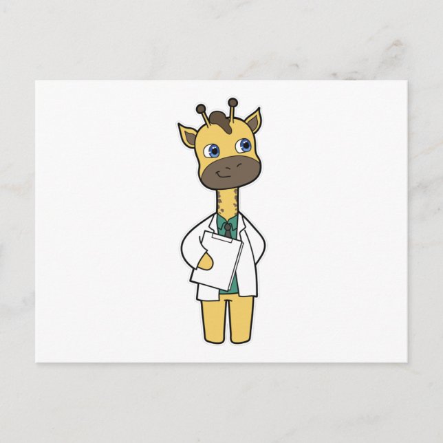 Giraffe als Arzt mit Notizblock Postkarte (Vorderseite)