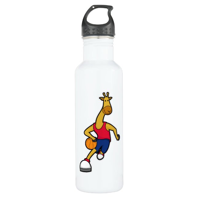 Giraffe als Basketballspieler mit Basketball Edelstahlflasche (Vorderseite)