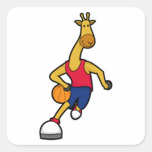 Giraffe als Basketballspieler mit Basketball Quadratischer Aufkleber