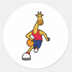 Giraffe als Basketballspieler mit Basketball Runder Aufkleber