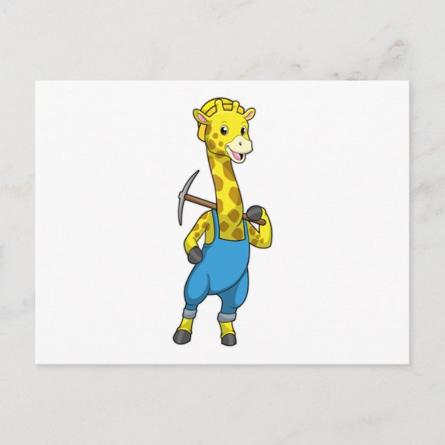 Giraffe als Bergmann mit Spitzhacke Postkarte (Vorderseite)