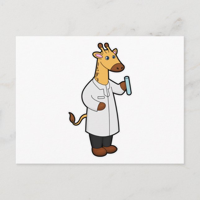 Giraffe als Doctor mit Testrohr Postkarte (Vorderseite)