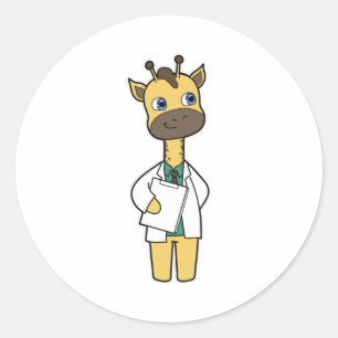 Giraffe als Doktor mit Notepad Runder Aufkleber
