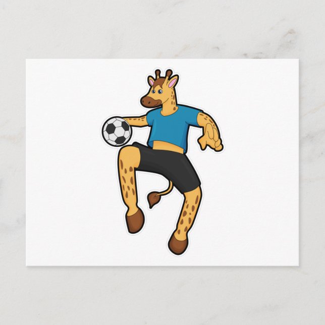 Giraffe als Fußballspieler mit Fußball Postkarte (Vorderseite)