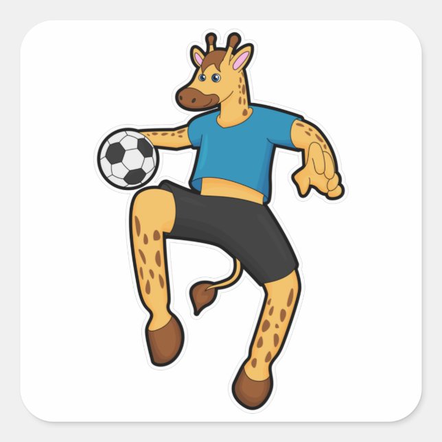 Giraffe als Fußballspieler mit Fußball Quadratischer Aufkleber (Vorderseite)