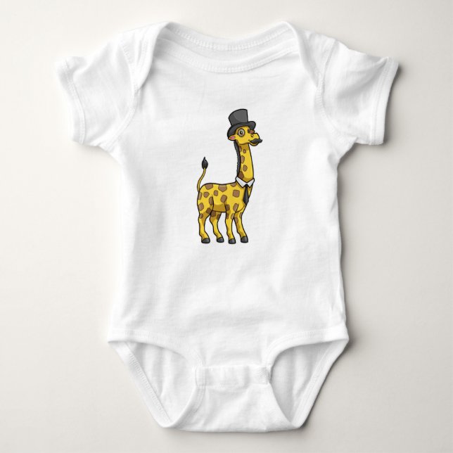 Giraffe als Gentleman mit Hut, Krawatte und Mustac Baby Strampler (Vorderseite)