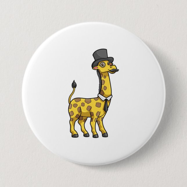 Giraffe als Gentleman mit Hut, Krawatte und Mustac Button (Vorderseite)