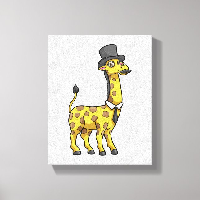 Giraffe als Gentleman mit Hut, Krawatte und Mustac Leinwanddruck (Vorderseite)