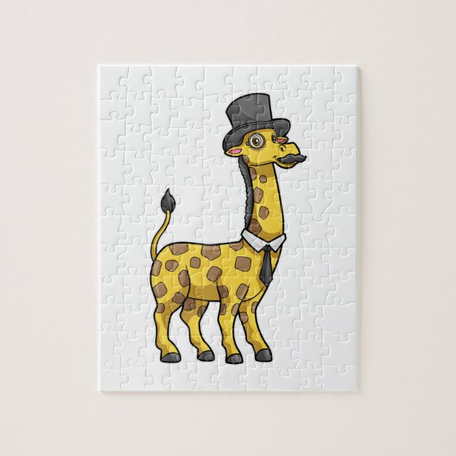 Giraffe als Gentleman mit Hut, Krawatte und Mustac Puzzle (Vertikal)