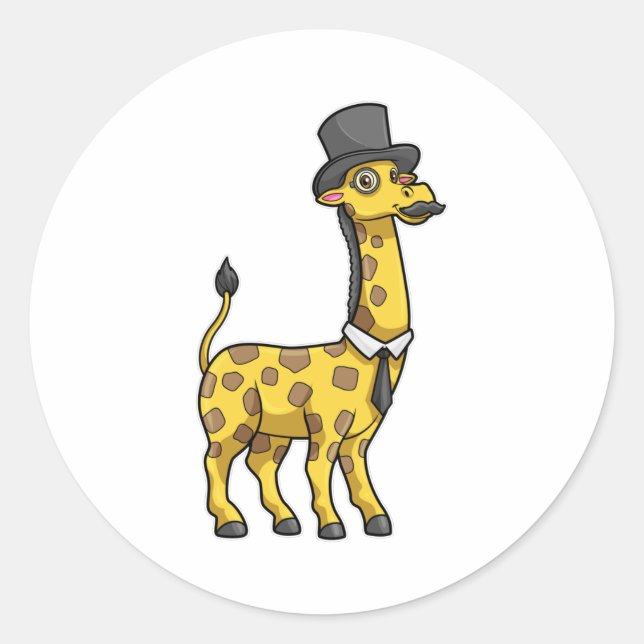 Giraffe als Gentleman mit Hut, Krawatte und Mustac Runder Aufkleber (Vorderseite)