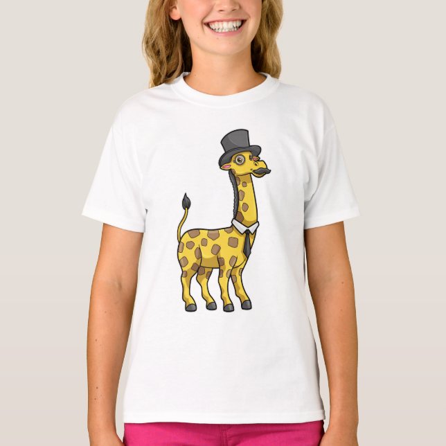 Giraffe als Gentleman mit Hut, Krawatte und Mustac T-Shirt (Vorderseite)