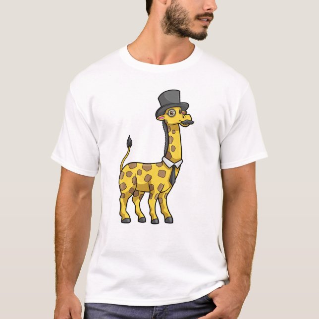 Giraffe als Gentleman mit Hut, Krawatte und Mustac T-Shirt (Vorderseite)