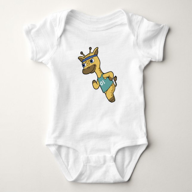 Giraffe als Jogger beim Laufen mit Headband Baby Strampler (Vorderseite)