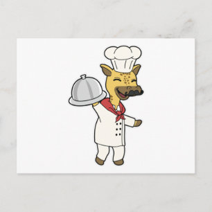 Giraffe als Koch mit Kochen Schürze & Platter Postkarte