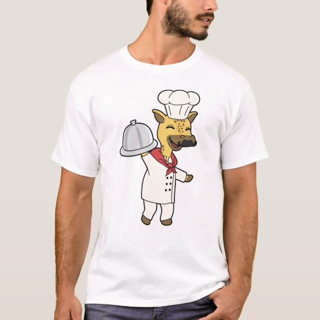 Giraffe als Koch mit Kochen Schürze & Platter T-Shirt (Vorderseite)