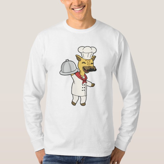 Giraffe als Koch mit Kochen Schürze & Platter T-Shirt (Vorderseite)