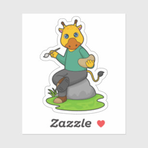 Giraffe als Maler mit Pinsel Aufkleber