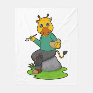 Giraffe als Maler mit Pinsel Fleecedecke